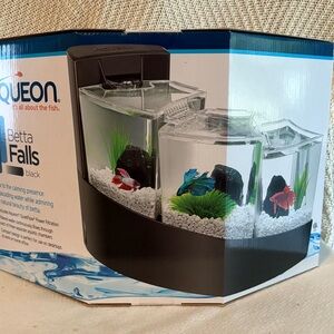 NEW Aqueon Betta Fall Black Fish Tank Aquarium Kit Set w/ Quite Waterfall Filter